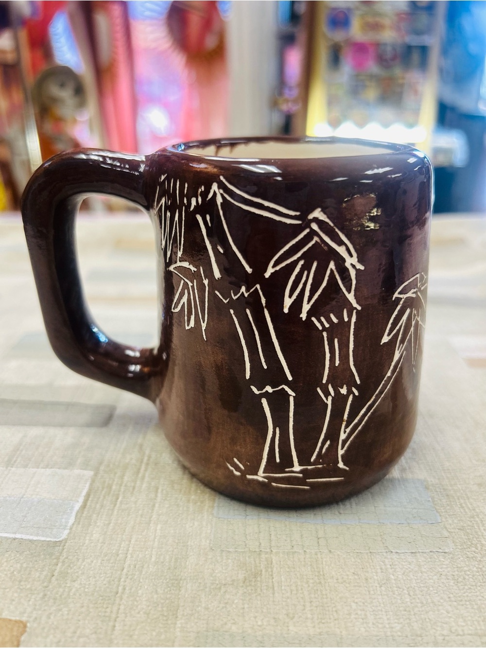 Vintage 1970’s Artisan Sgraffito Hawaiian Bamboo Mug